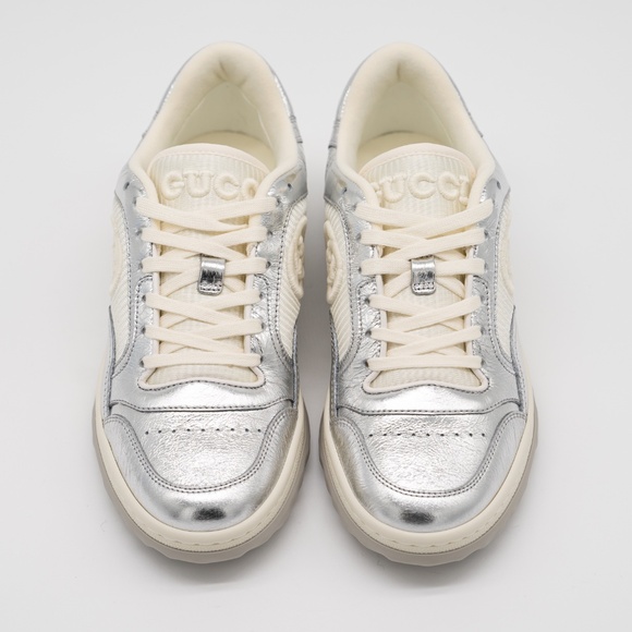 Size 36.5eu 6.5 US Gucci MAC80 Sneakers Metallic Silver Grey White GG - Picture 3 of 13